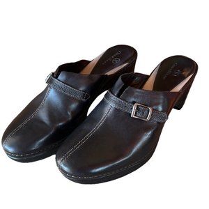 Cole Haan Womens Sz 8.5 Black Buckle Slip On Clog Wedge Mule Shoe D15803